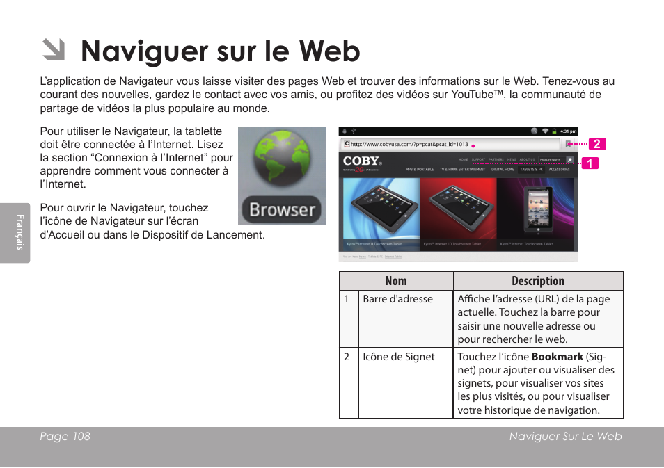 Naviguer sur le web | COBY electronic MID1126 User Manual | Page 108 / 127