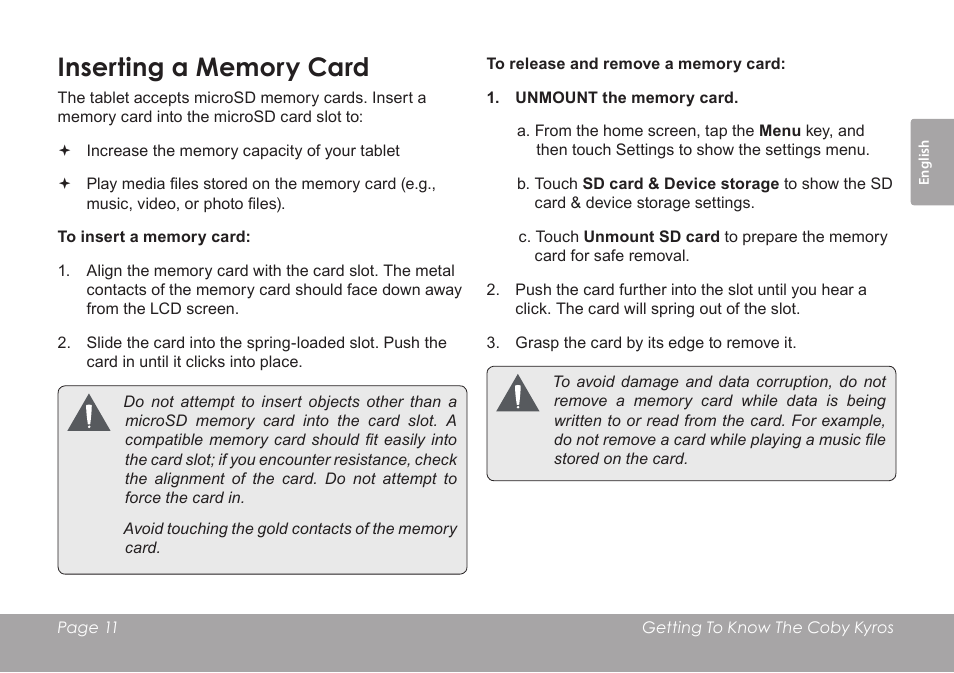 COBY electronic MID1126 User Manual | Page 11 / 127