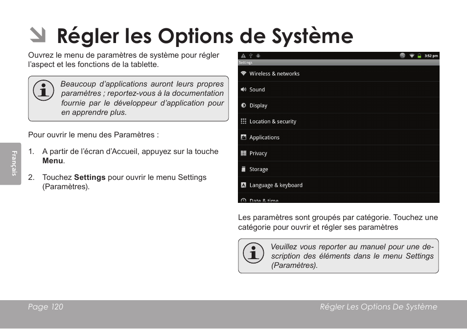 Régler les options de système | COBY electronic MID1126 User Manual | Page 120 / 127