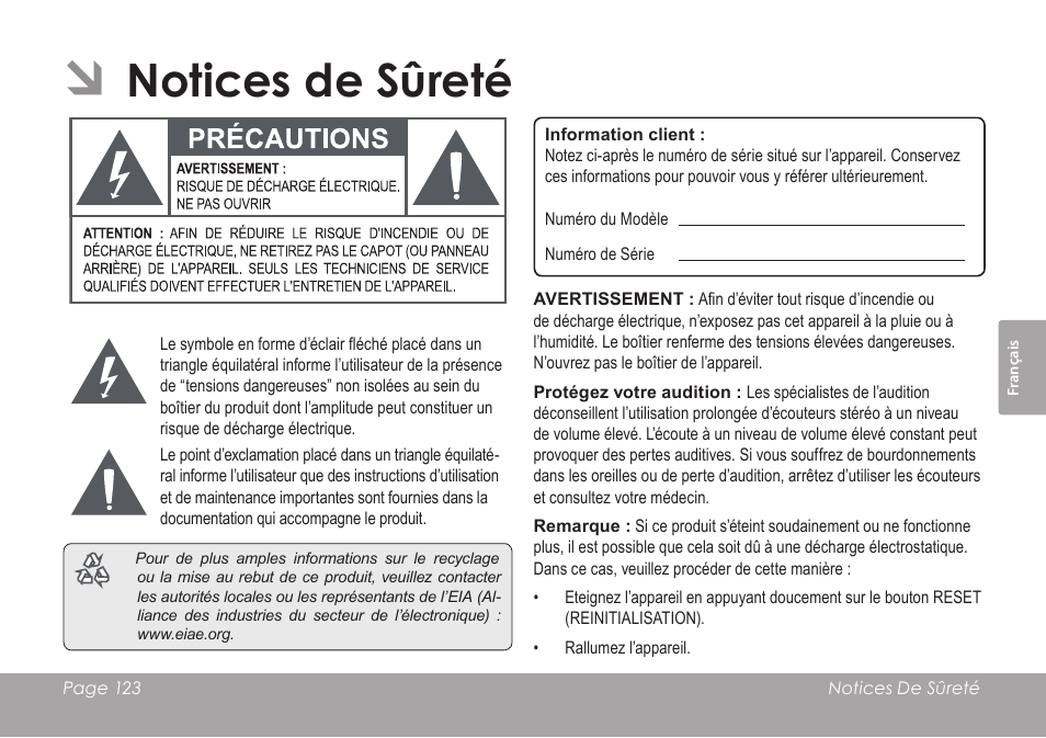 Notices de sûreté | COBY electronic MID1126 User Manual | Page 123 / 127