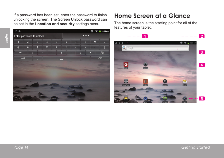 Home screen at a glance | COBY electronic MID1126 User Manual | Page 14 / 127
