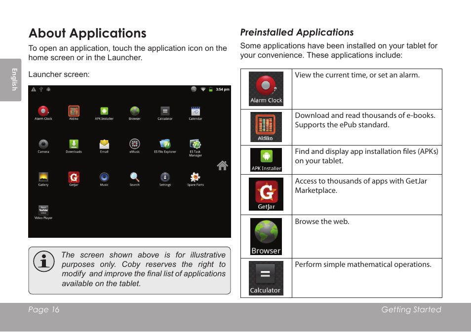 About applications | COBY electronic MID1126 User Manual | Page 16 / 127