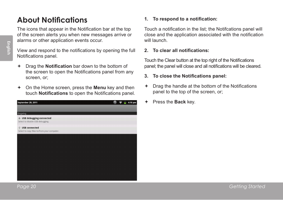 About notifications | COBY electronic MID1126 User Manual | Page 20 / 127