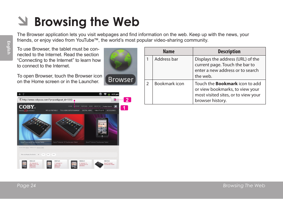 Browsing the web | COBY electronic MID1126 User Manual | Page 24 / 127