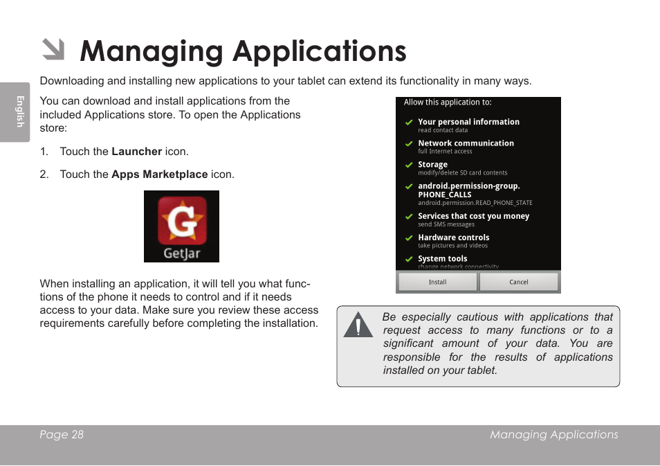 Managing applications | COBY electronic MID1126 User Manual | Page 28 / 127