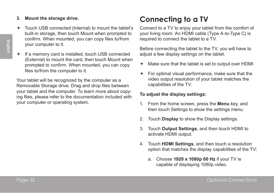 Connecting to a tv | COBY electronic MID1126 User Manual | Page 32 / 127
