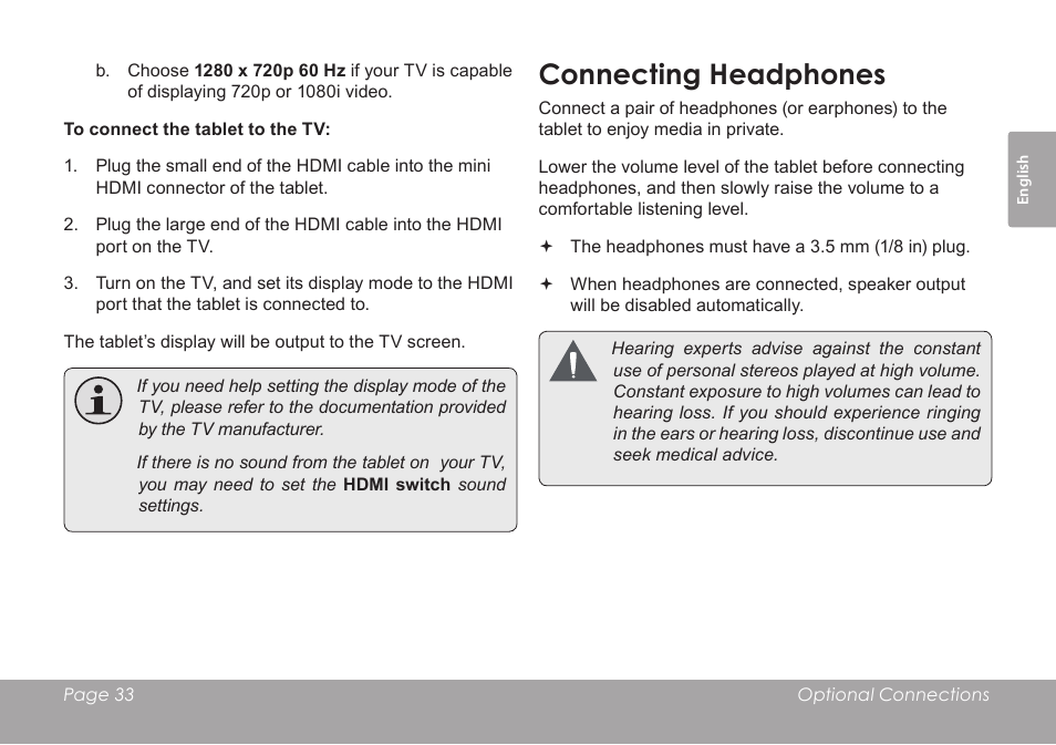 Connecting headphones | COBY electronic MID1126 User Manual | Page 33 / 127