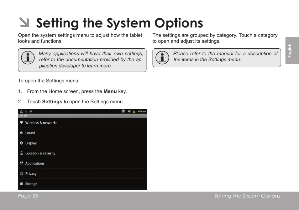 Setting the system options | COBY electronic MID1126 User Manual | Page 35 / 127
