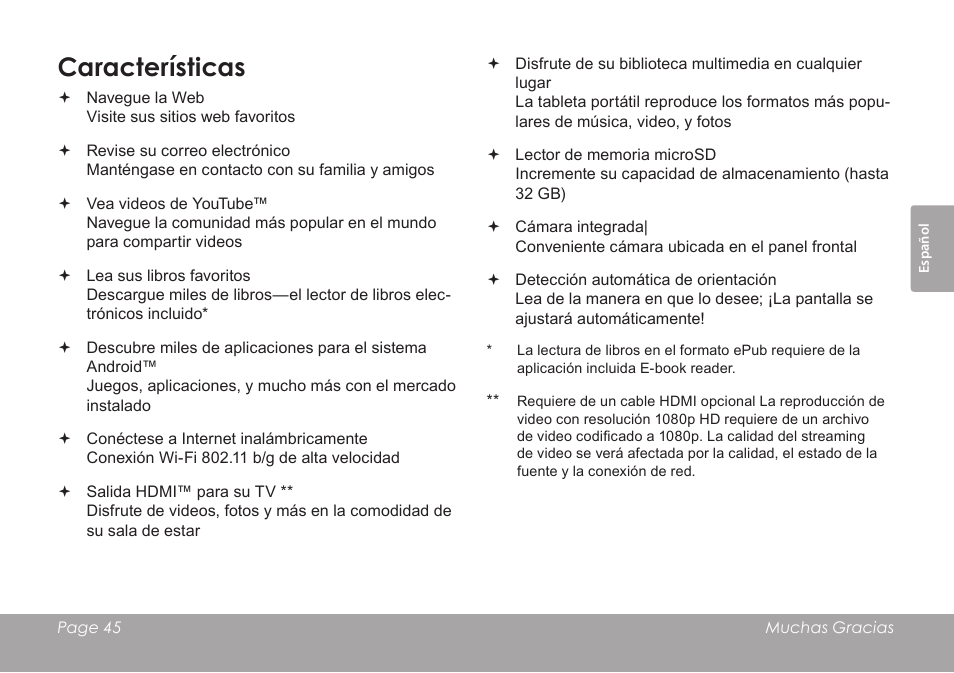Características | COBY electronic MID1126 User Manual | Page 45 / 127