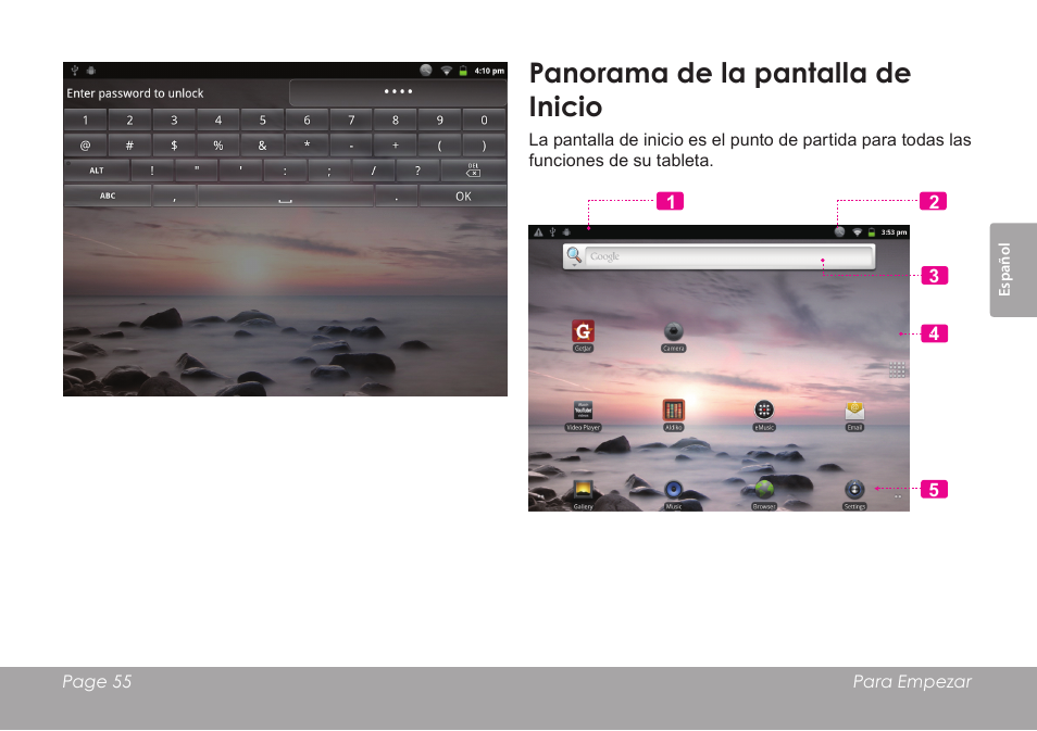 Panorama de la pantalla de inicio | COBY electronic MID1126 User Manual | Page 55 / 127