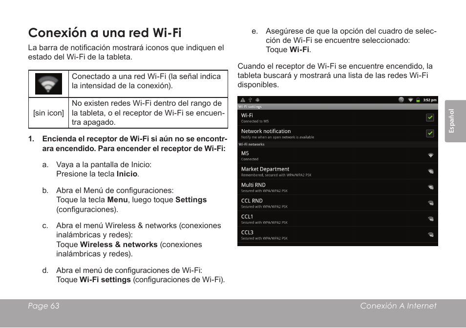 Conexión a una red wi-fi | COBY electronic MID1126 User Manual | Page 63 / 127