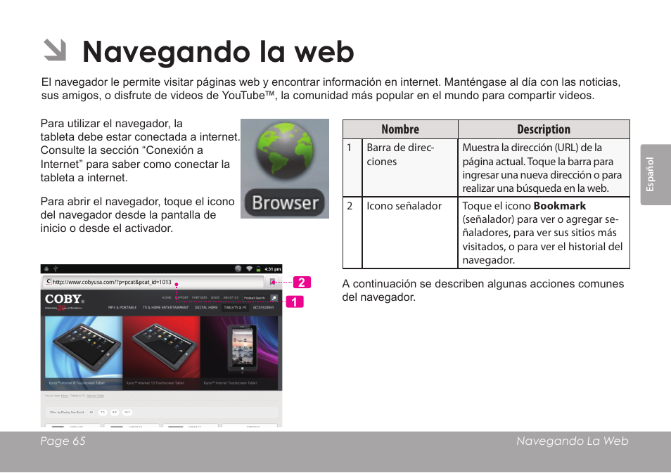 Navegando la web | COBY electronic MID1126 User Manual | Page 65 / 127