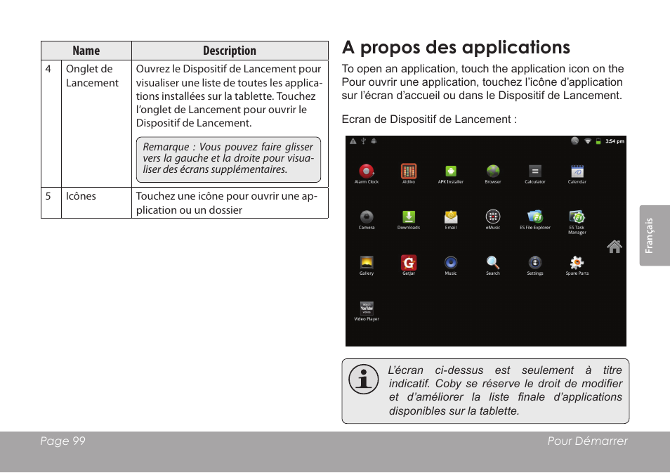 A propos des applications | COBY electronic MID1126 User Manual | Page 99 / 127