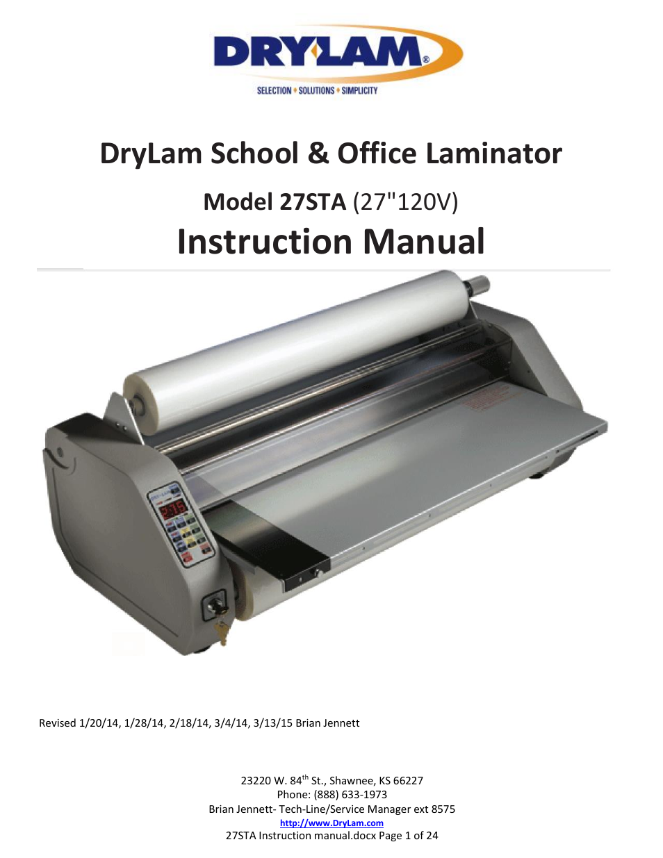 Drylam 27STA Roller Laminator User Manual | 24 pages