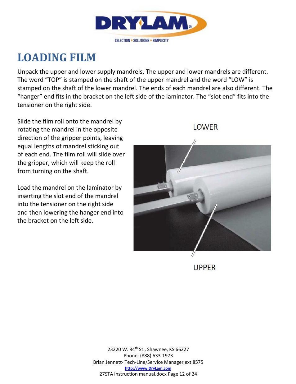 Loading film | Drylam 27STA Roller Laminator User Manual | Page 12 / 24