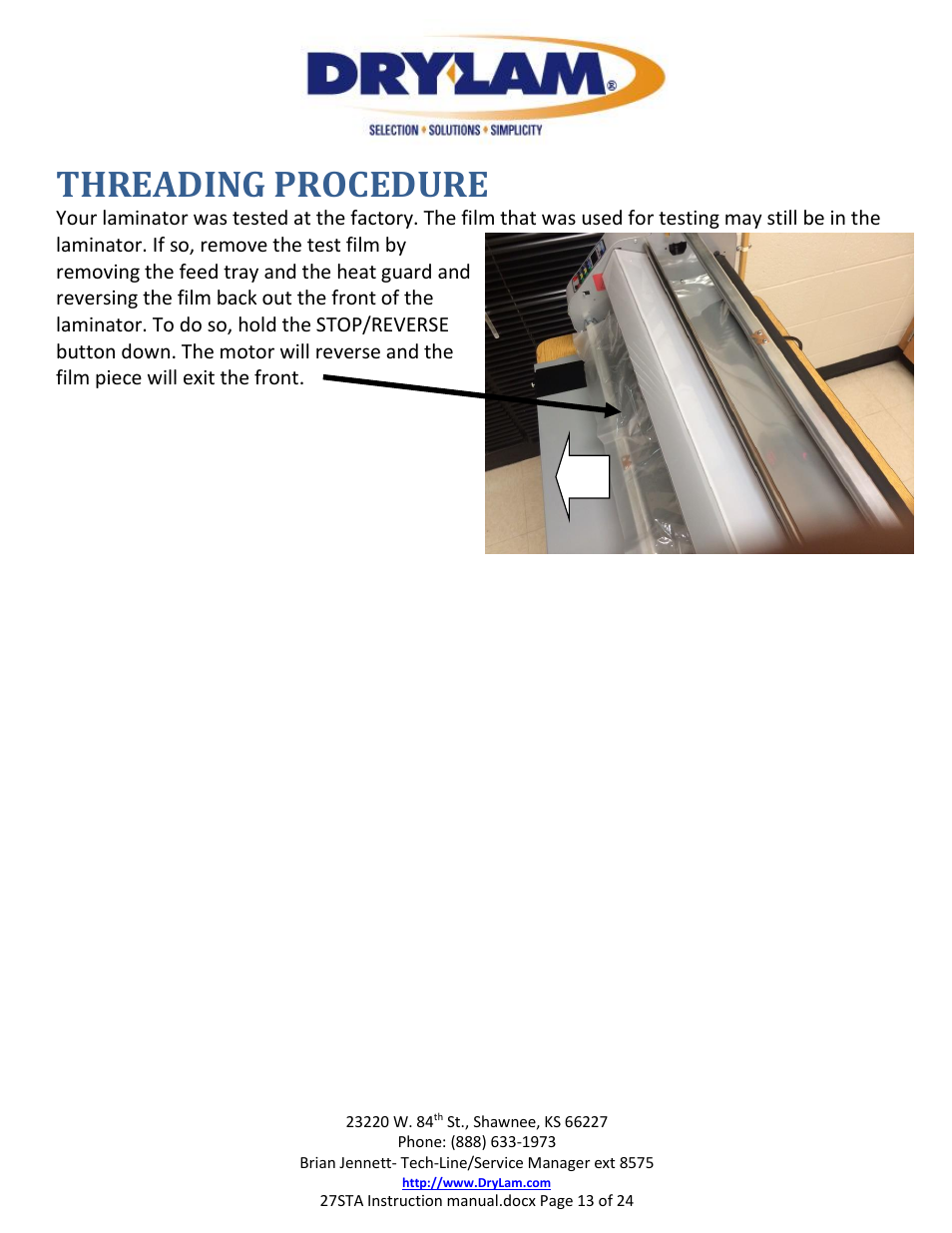 Threading procedure | Drylam 27STA Roller Laminator User Manual | Page 13 / 24