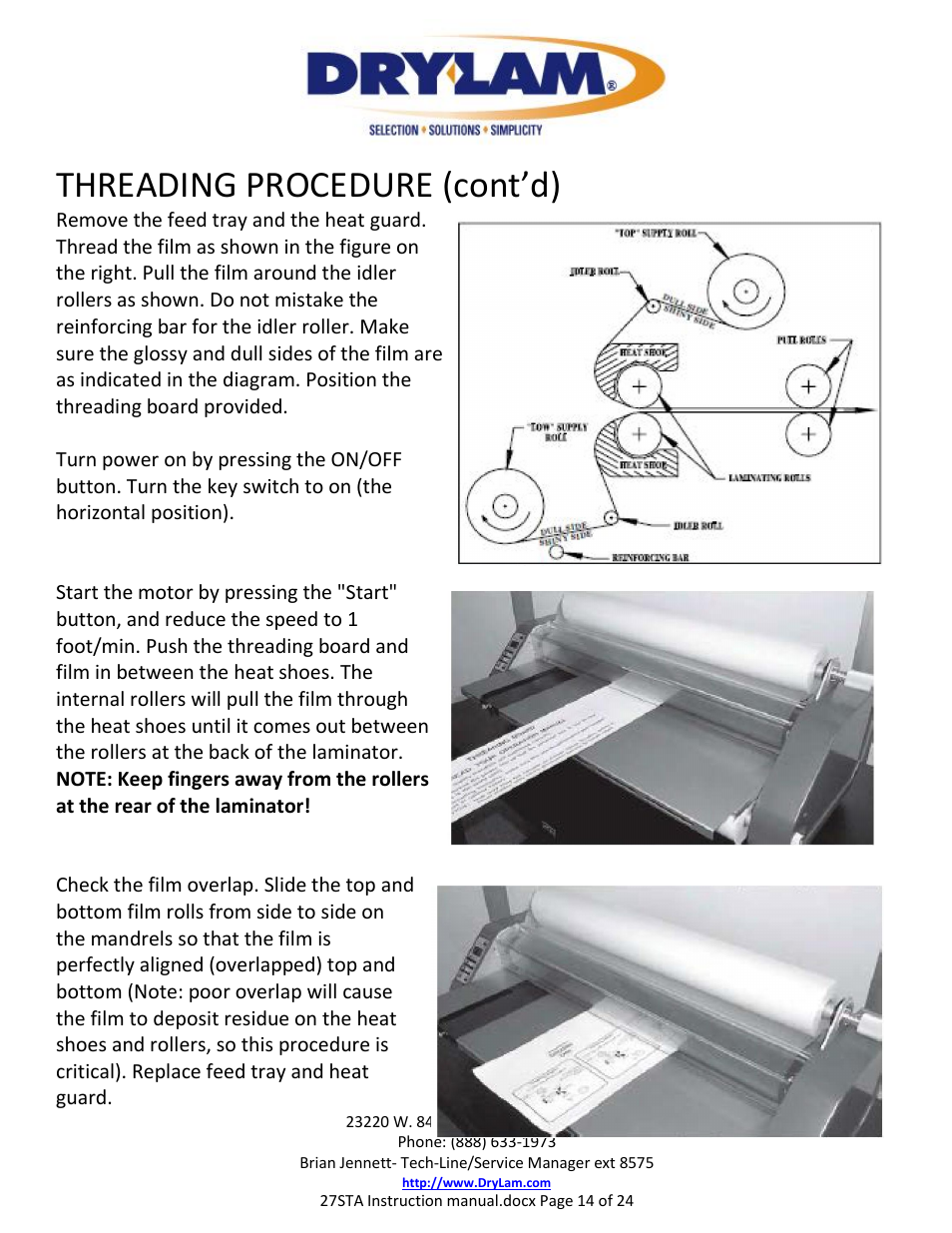 Threading procedure (cont’d) | Drylam 27STA Roller Laminator User Manual | Page 14 / 24