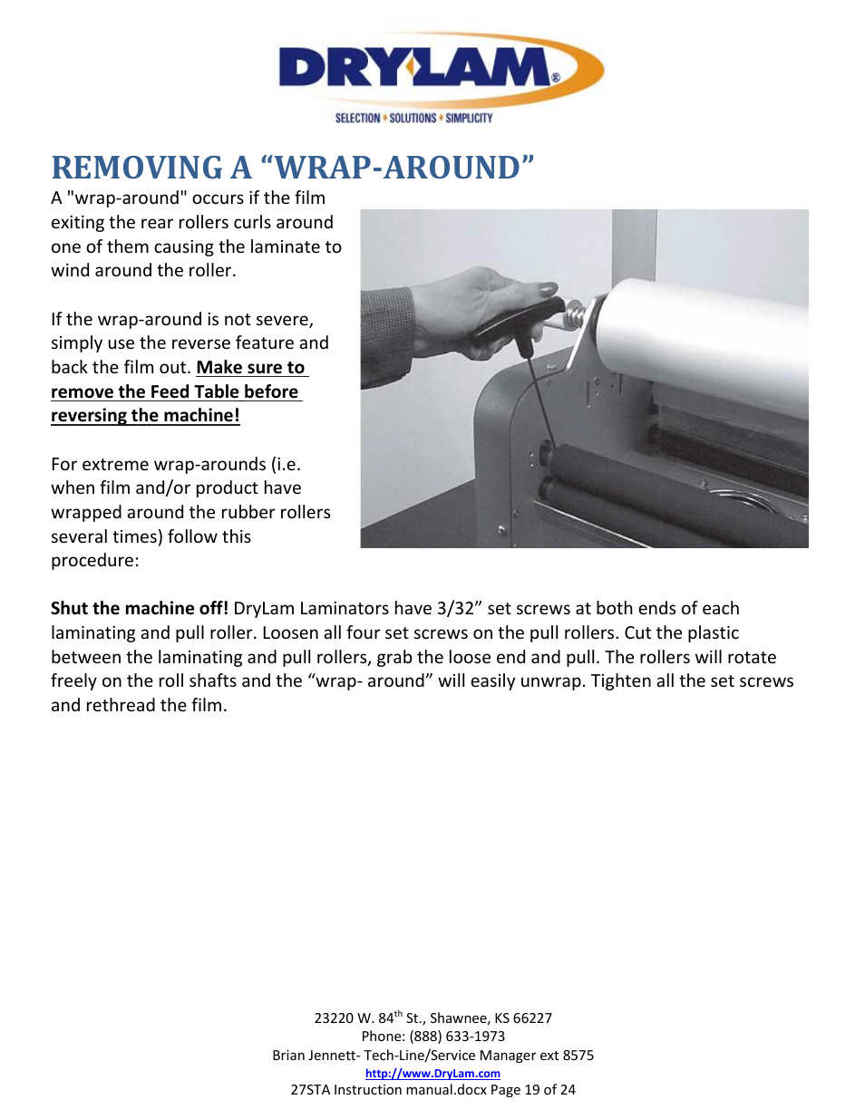 Removing a “wrap-around | Drylam 27STA Roller Laminator User Manual | Page 19 / 24