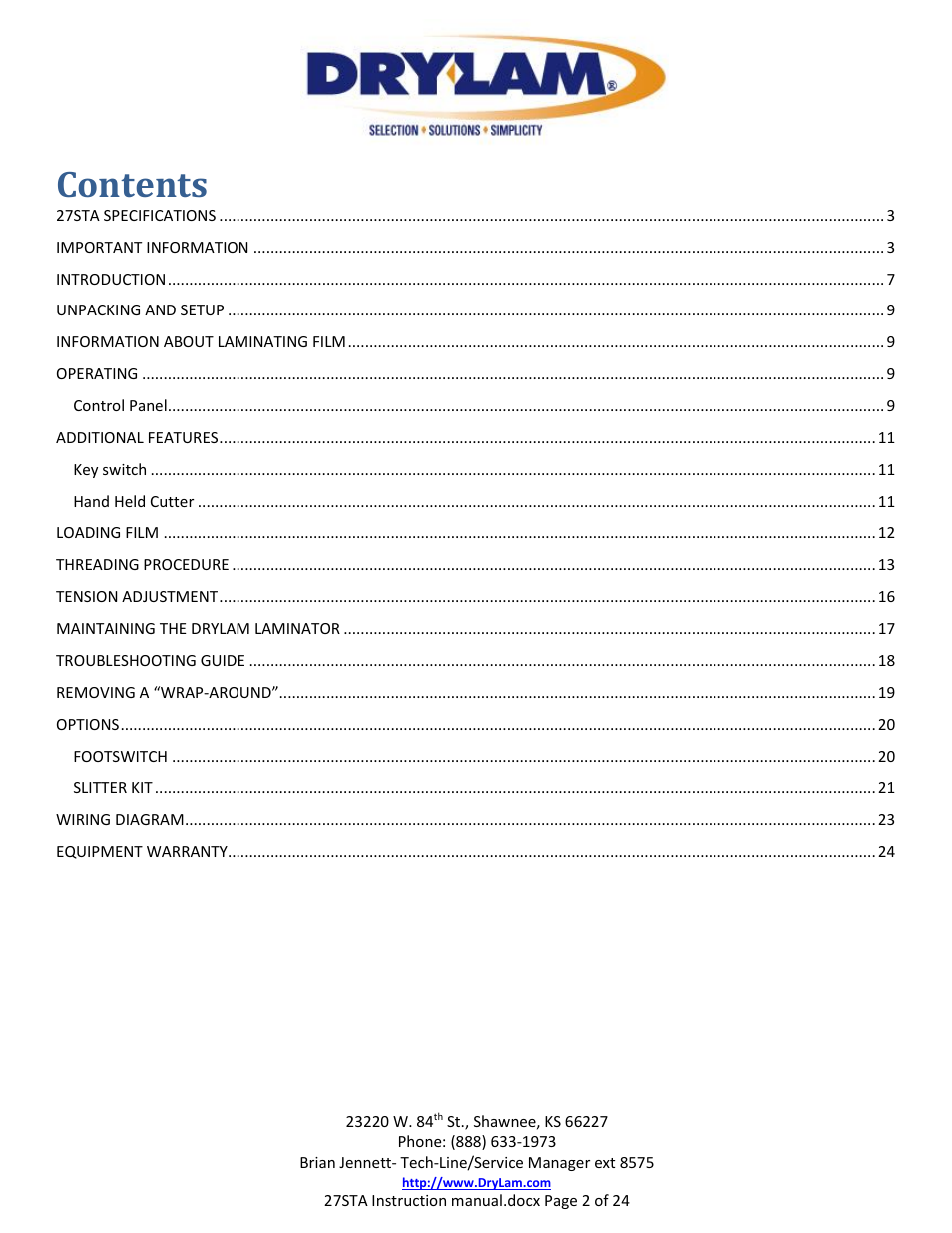 Drylam 27STA Roller Laminator User Manual | Page 2 / 24