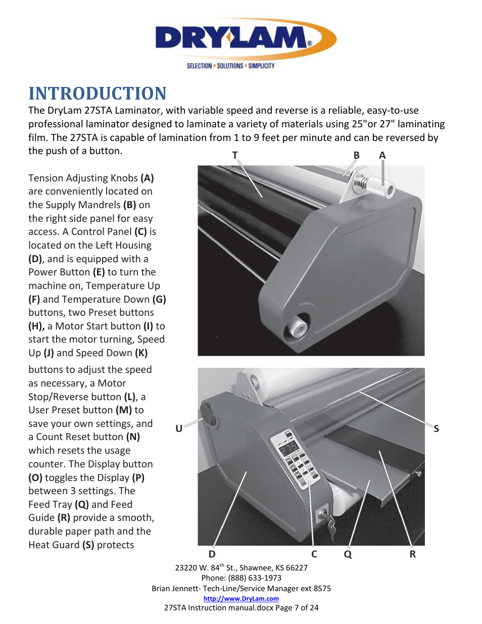 Introduction | Drylam 27STA Roller Laminator User Manual | Page 7 / 24