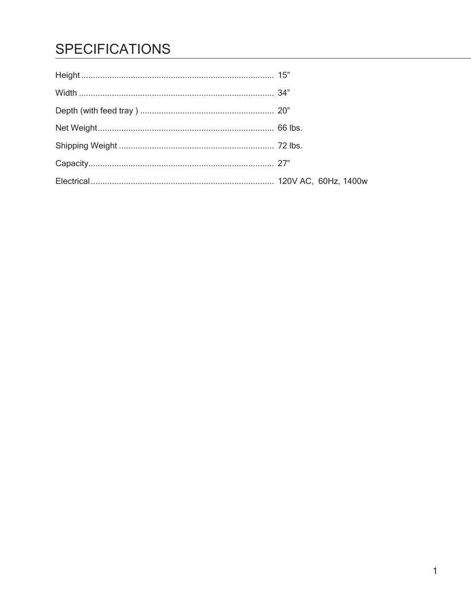 Sl27 pg1, Specifications | Drylam SL27 Roller Laminator User Manual | Page 3 / 17