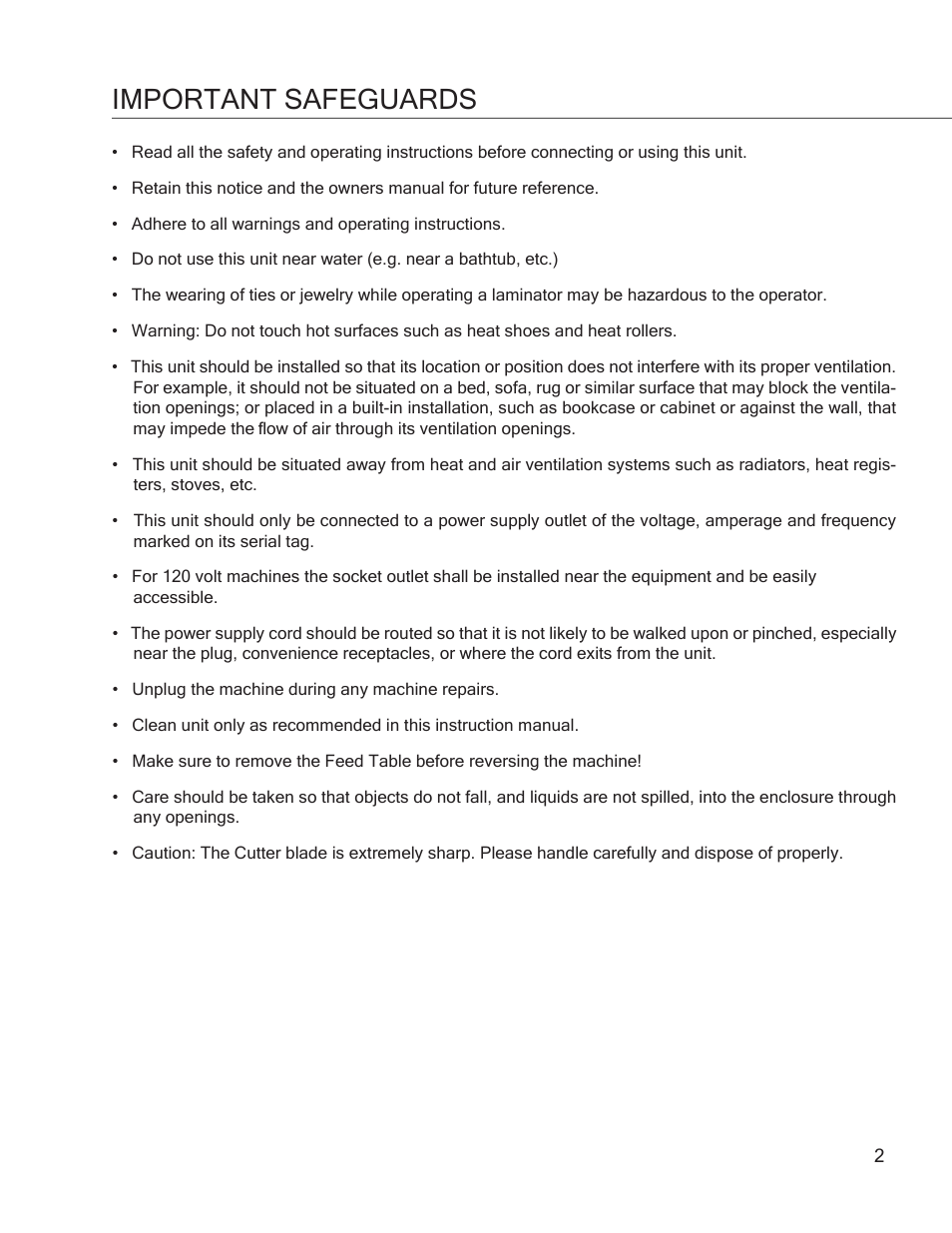 Sl27 pg2, Important safeguards | Drylam SL27 Roller Laminator User Manual | Page 4 / 17