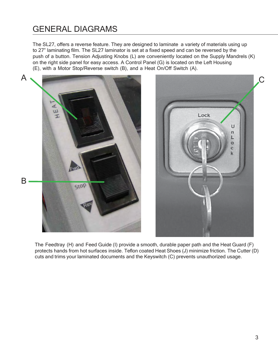 Sl27 pg3, General diagrams, Ab c | Drylam SL27 Roller Laminator User Manual | Page 5 / 17