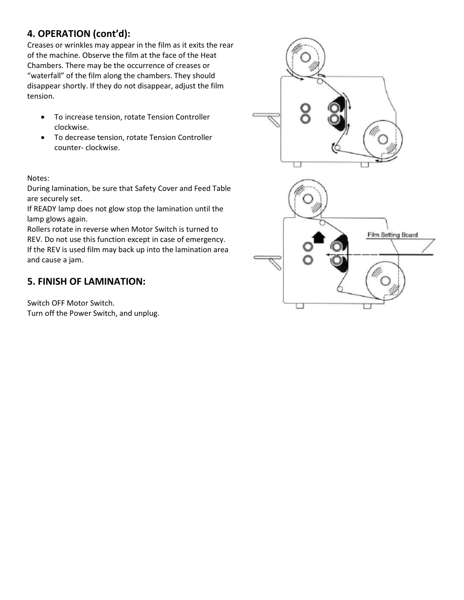 Operation (cont’d), Finish of lamination | Drylam Fujipla LPE3510 Roller Laminator User Manual | Page 8 / 11