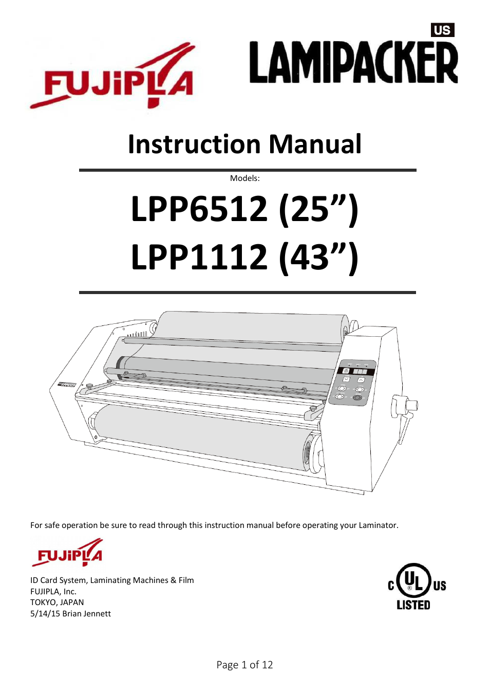 Drylam Fujipla LPP6512 Roller Laminator User Manual | 12 pages