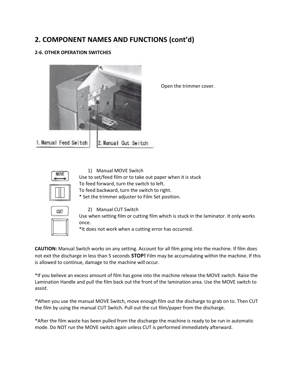 6. other operation switches, Component names and functions (cont’d) | Drylam Fujipla ALM3220 User Manual | Page 14 / 48