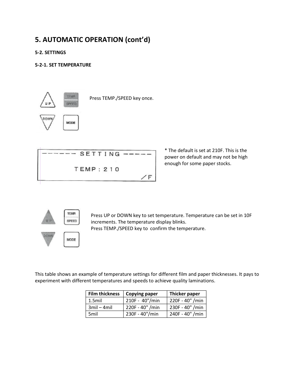 2. settings, 2-1. set temperature, Automatic operation (cont’d) | Drylam Fujipla ALM3220 User Manual | Page 26 / 48