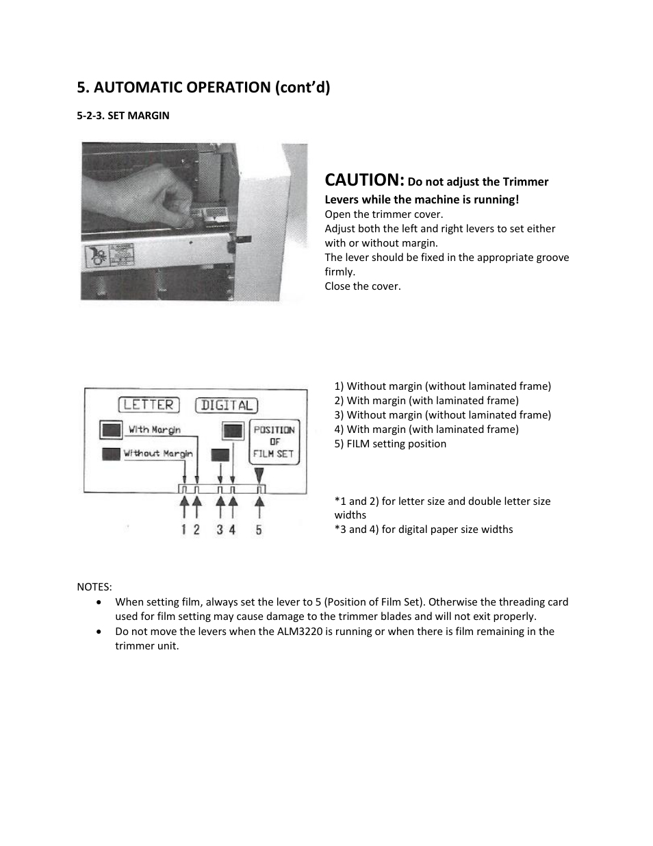 2-3. set margin, Caution, Automatic operation (cont’d) | Drylam Fujipla ALM3220 User Manual | Page 28 / 48