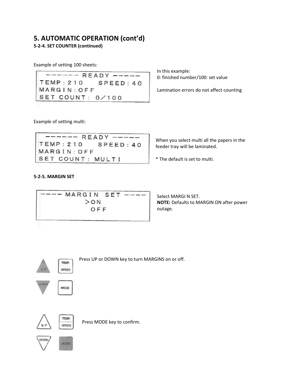 2-5. margin set, Automatic operation (cont’d) | Drylam Fujipla ALM3220 User Manual | Page 32 / 48