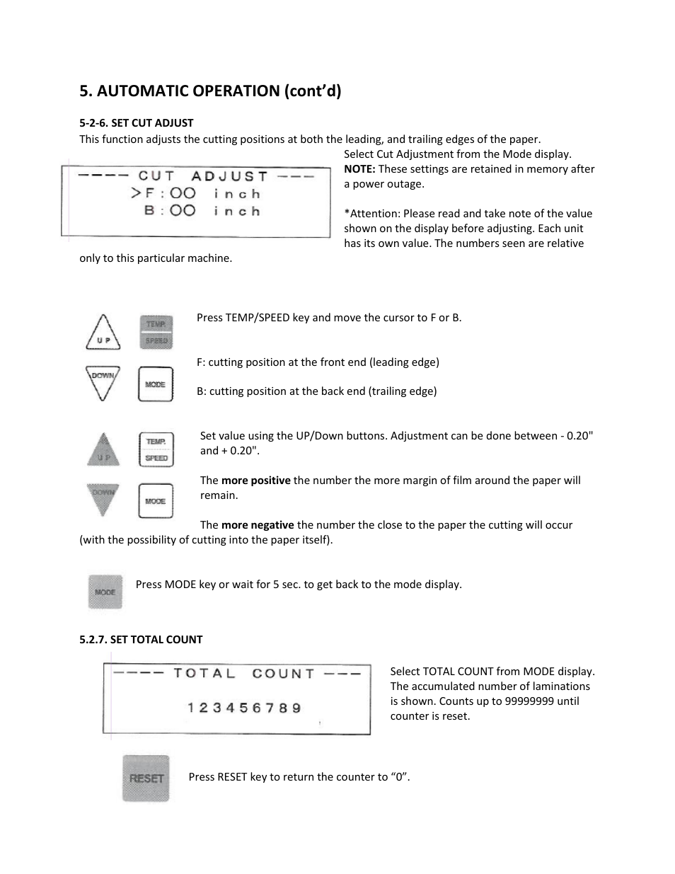 2-6. set cut adjust, Set total count, Automatic operation (cont’d) | Drylam Fujipla ALM3220 User Manual | Page 33 / 48