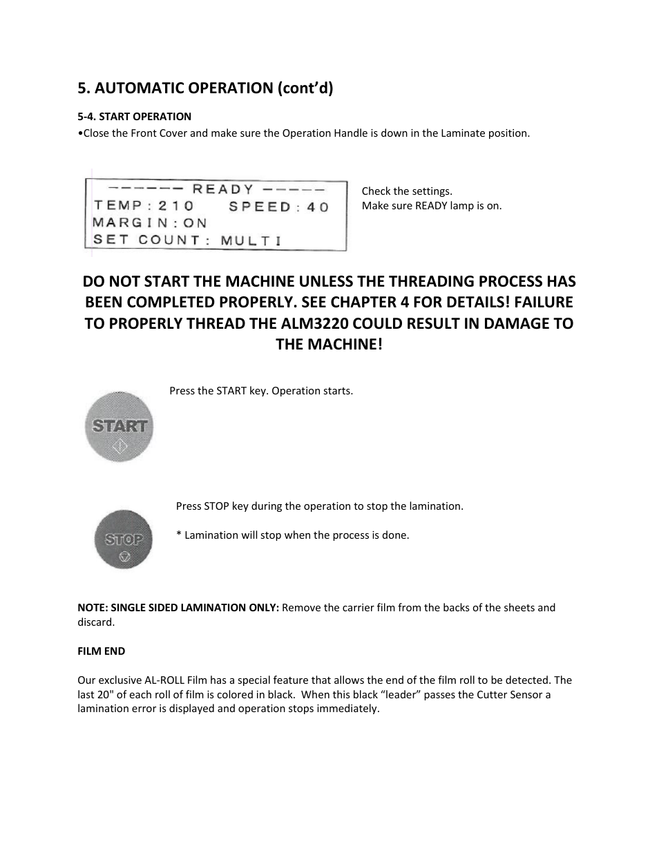4. start operation, Automatic operation (cont’d) | Drylam Fujipla ALM3220 User Manual | Page 37 / 48