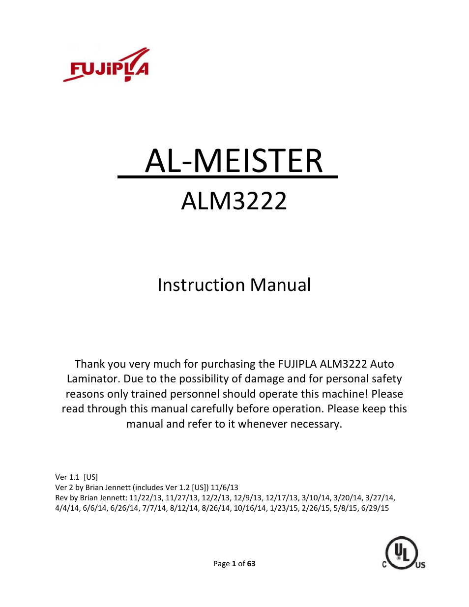 Drylam Fujipla ALM3222 User Manual | 63 pages