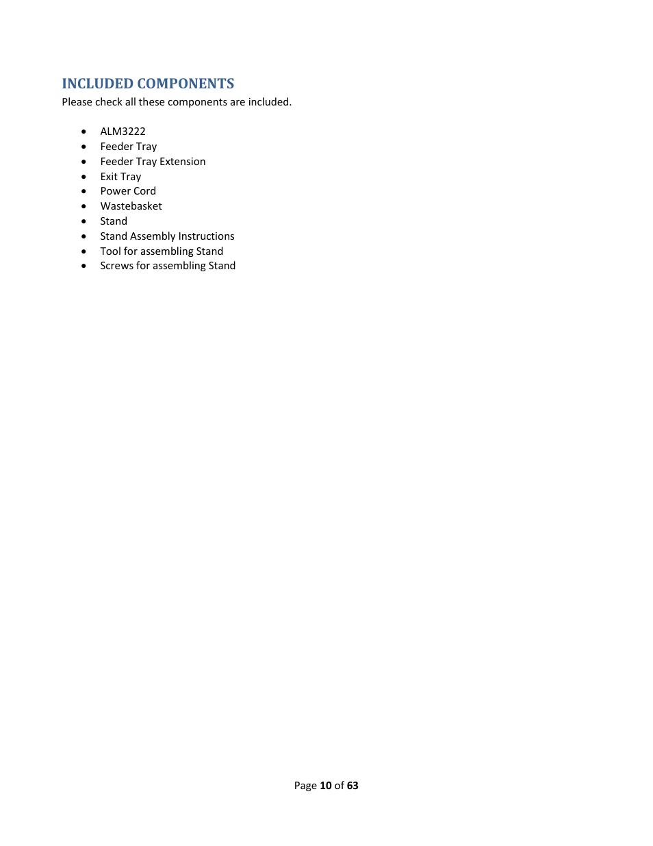 Included components | Drylam Fujipla ALM3222 User Manual | Page 10 / 63