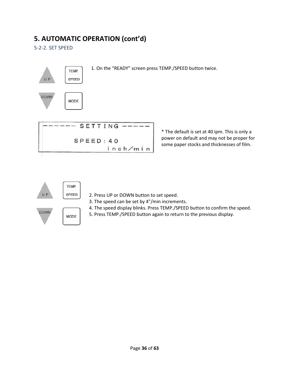 2-2. set speed, Automatic operation (cont’d) | Drylam Fujipla ALM3222 User Manual | Page 36 / 63