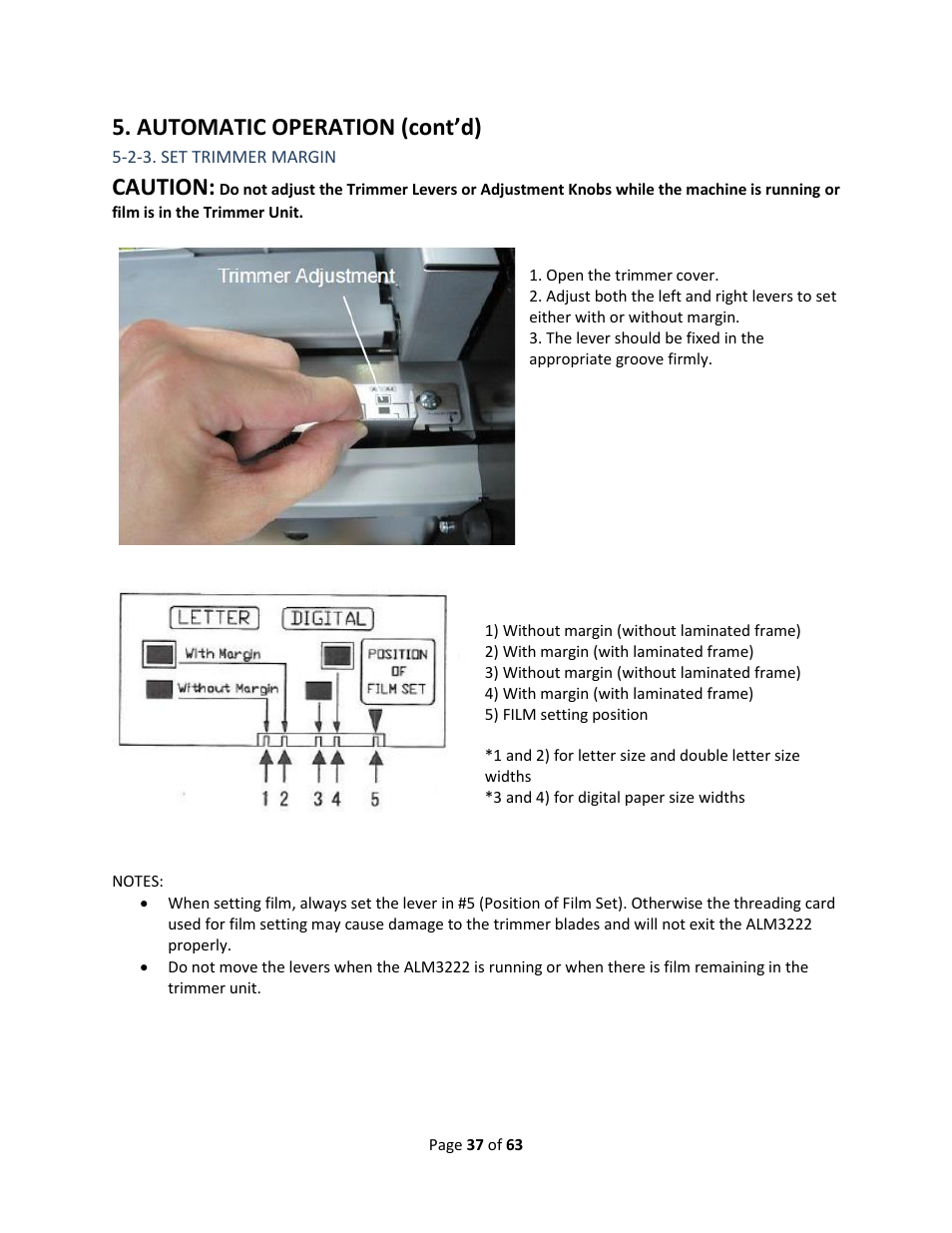 2-3. set trimmer margin, Automatic operation (cont’d), Caution | Drylam Fujipla ALM3222 User Manual | Page 37 / 63