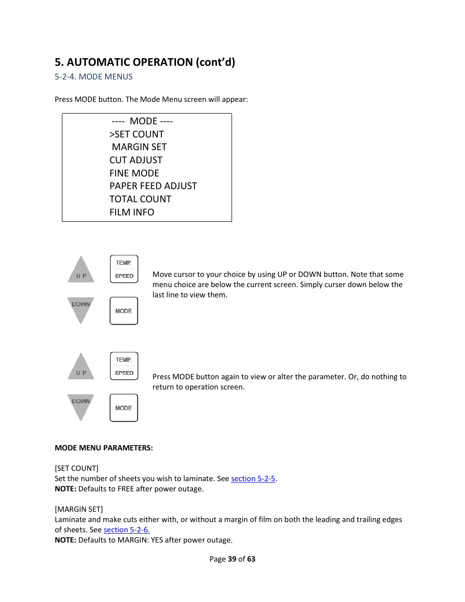 2-4. mode menus, Automatic operation (cont’d) | Drylam Fujipla ALM3222 User Manual | Page 39 / 63