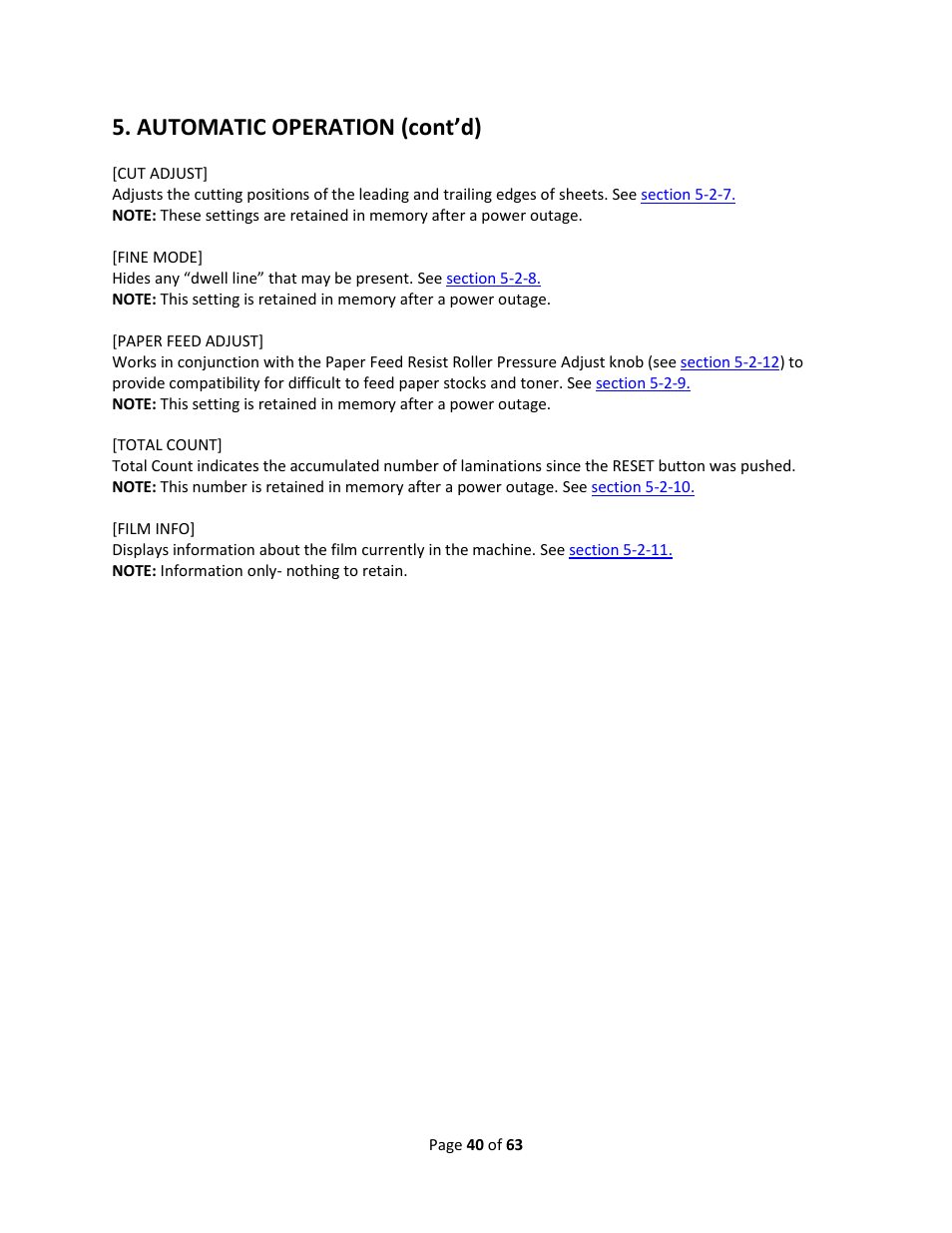 Automatic operation (cont’d) | Drylam Fujipla ALM3222 User Manual | Page 40 / 63