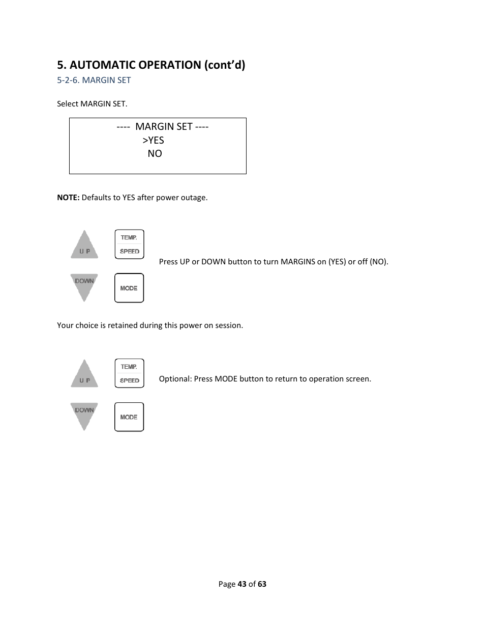 2-6. margin set, Section 5-2-6, Automatic operation (cont’d) | Drylam Fujipla ALM3222 User Manual | Page 43 / 63
