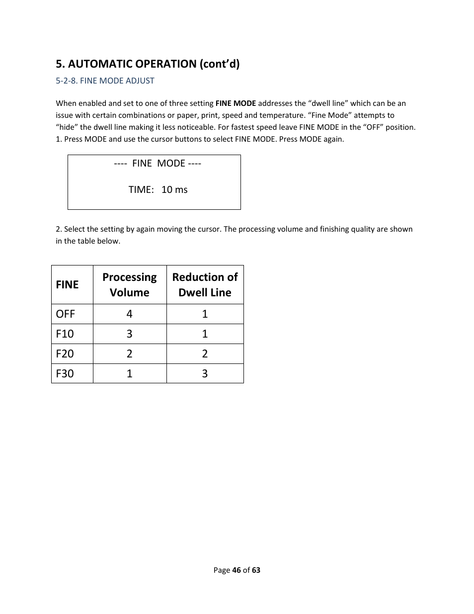 2-8. fine mode adjust, Section 5-2-8 | Drylam Fujipla ALM3222 User Manual | Page 46 / 63