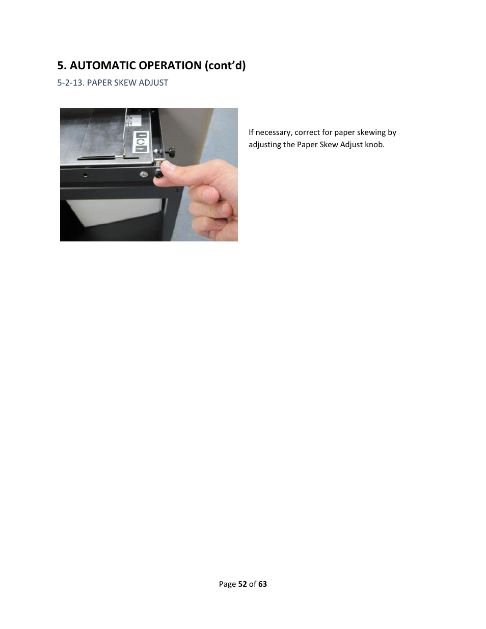 2-13. paper skew adjust, Automatic operation (cont’d) | Drylam Fujipla ALM3222 User Manual | Page 52 / 63