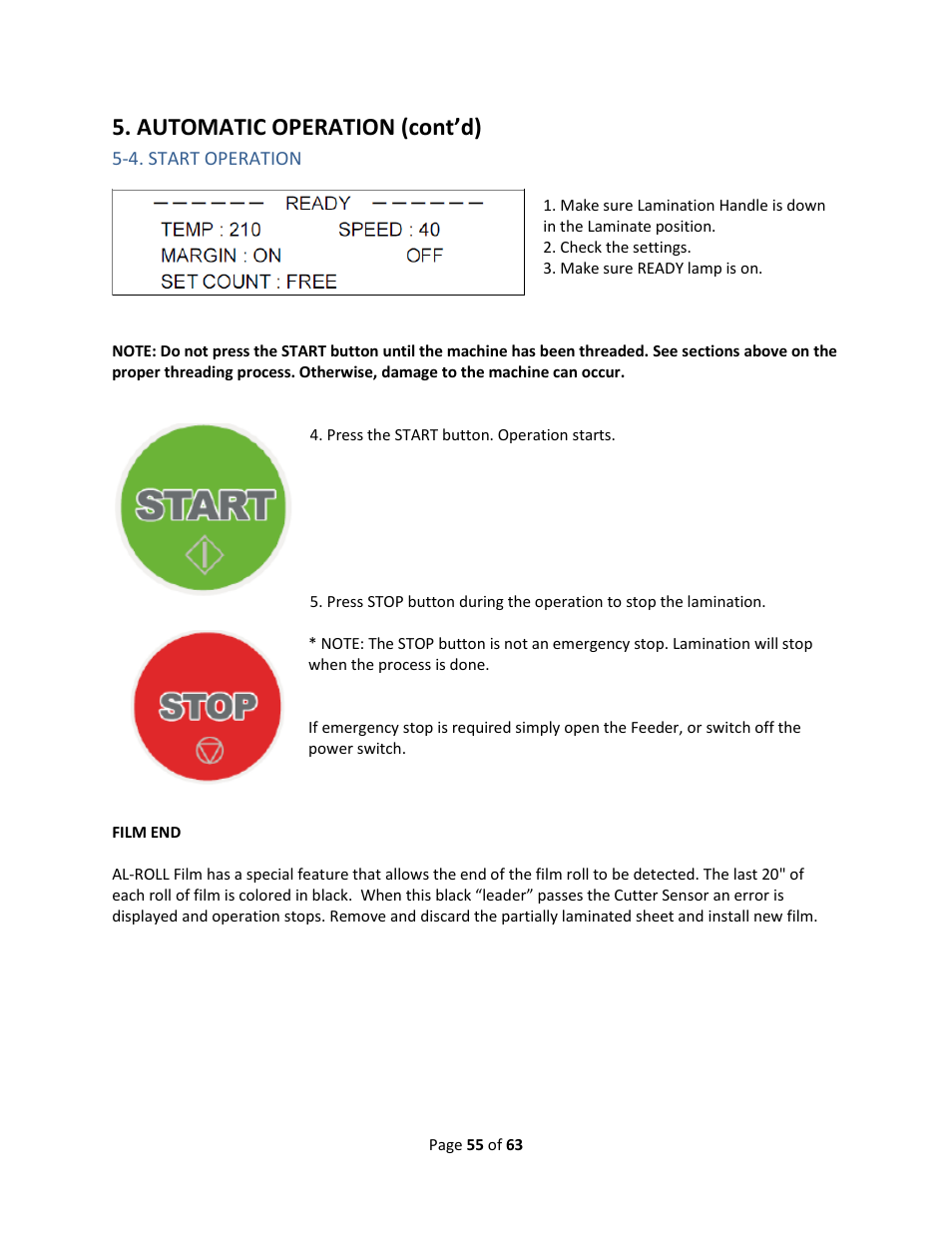 4. start operation, Automatic operation (cont’d) | Drylam Fujipla ALM3222 User Manual | Page 55 / 63