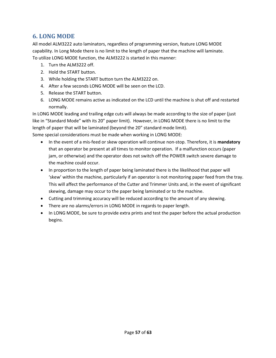 Long mode | Drylam Fujipla ALM3222 User Manual | Page 57 / 63