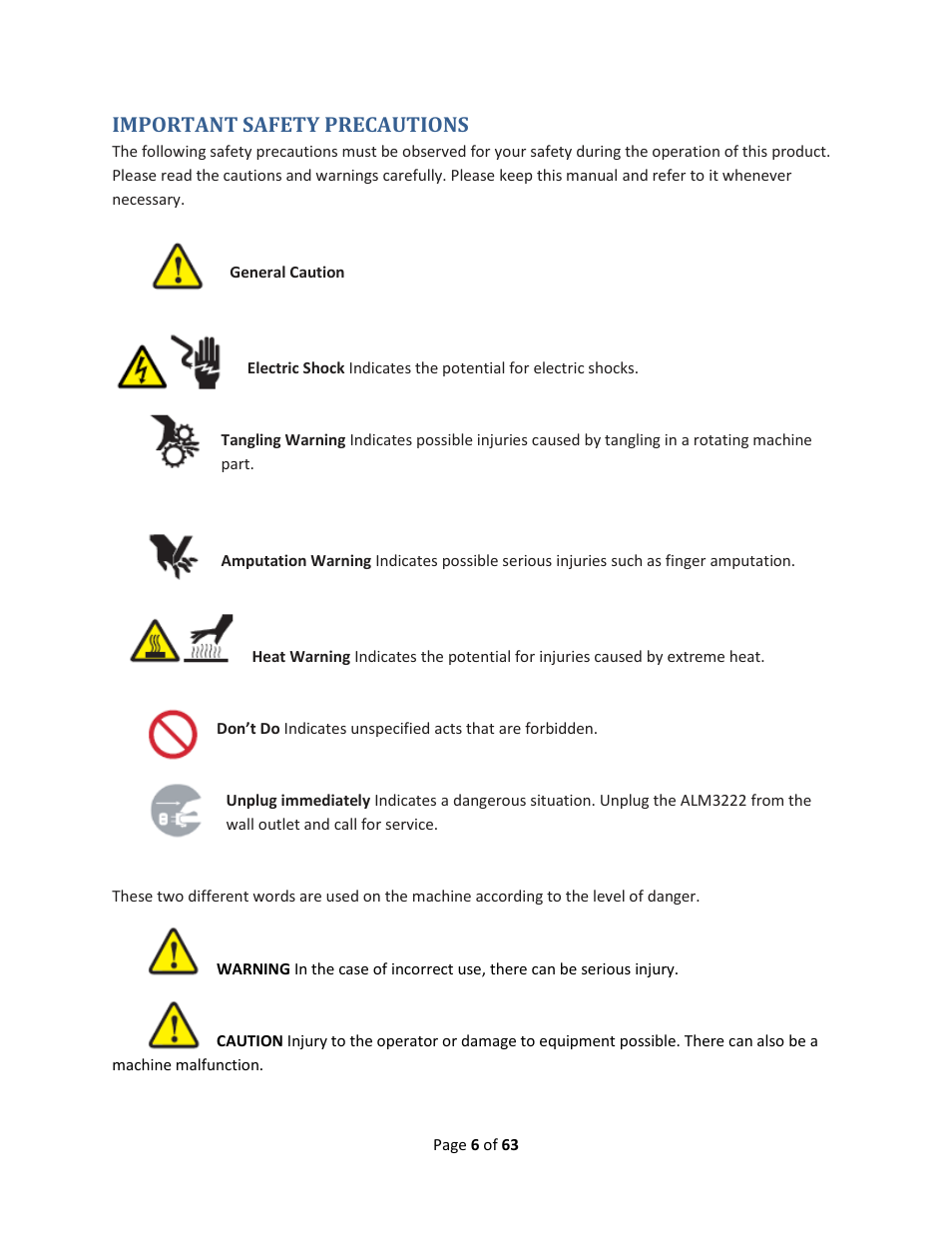 Important safety precautions | Drylam Fujipla ALM3222 User Manual | Page 6 / 63