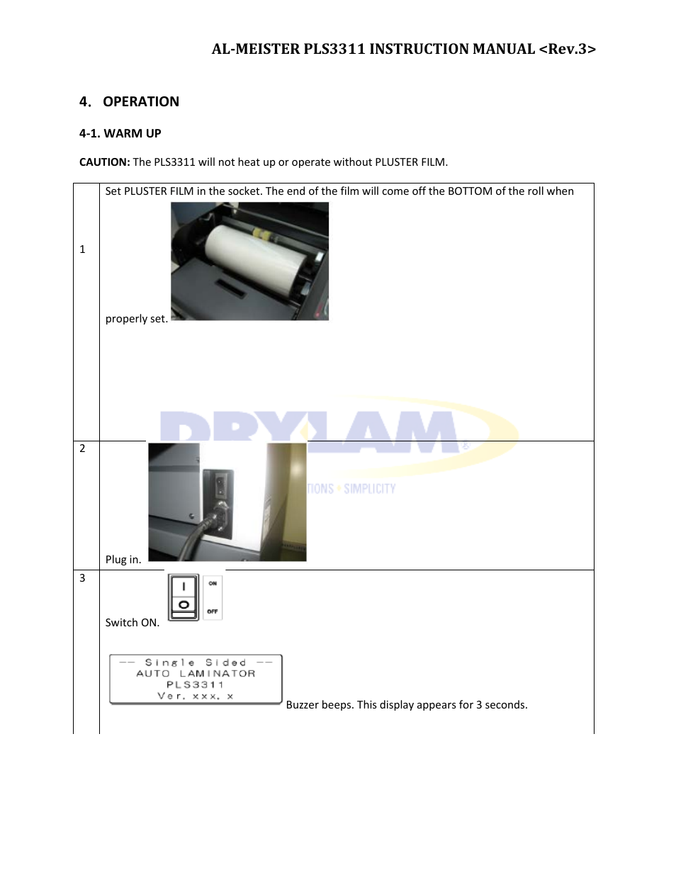 4 ． operation | Drylam Fujipla PLS3311 User Manual | Page 18 / 59
