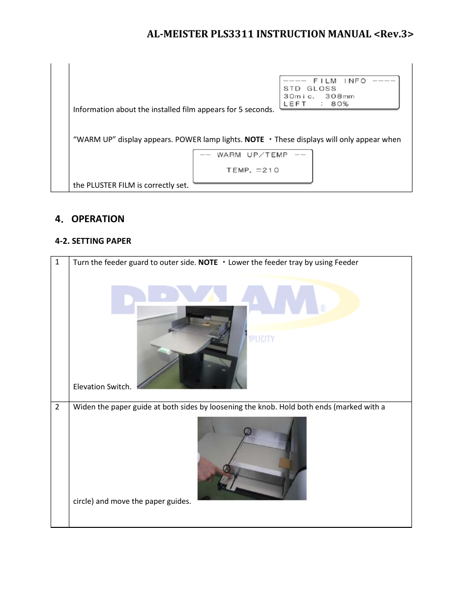 4 ． operation | Drylam Fujipla PLS3311 User Manual | Page 19 / 59