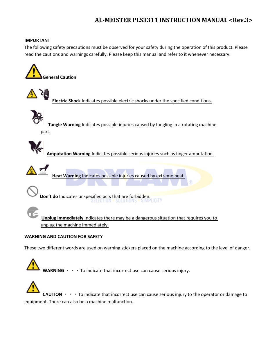 Drylam Fujipla PLS3311 User Manual | Page 3 / 59